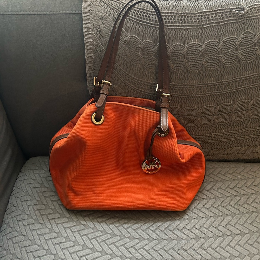 Michael Kors Orange Shoulder Bag with Brown Accents